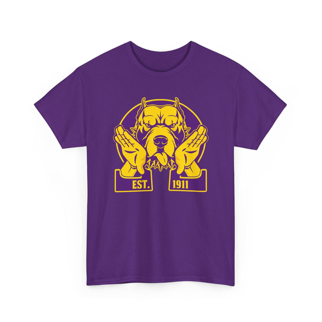 Que Inspired Shirt Purple Gold Bulldog Tee EST '11 Fraternity Style Greek Life Apparel Que Dog Shirt College Outfit Gift