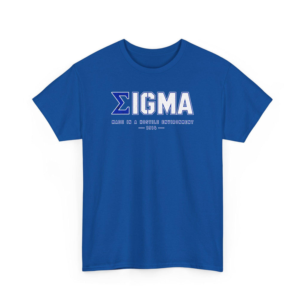 Sigma Made In A Hostile Environment Tee, PBS Greek Life Shirt Black Greek Apparel Fraternity Gift Sigma Blue Shirt Sigma Greek Letter Tee