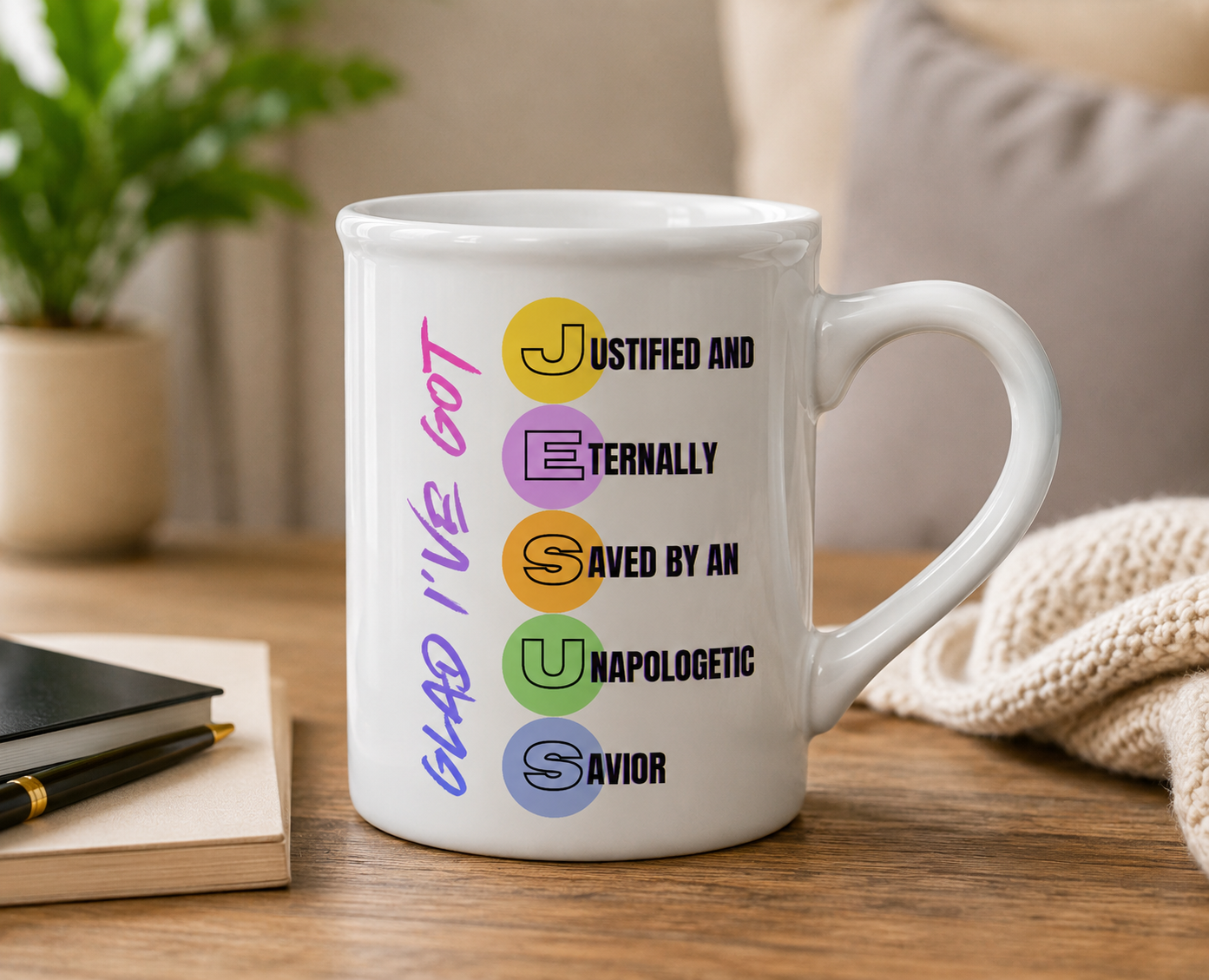 Glad I've Got Jesus White Ceramic Mug | Christian Coffee Mug | Worship Gift | Faith Mug | Inspirational Christian Gift | Music Ministry Mug