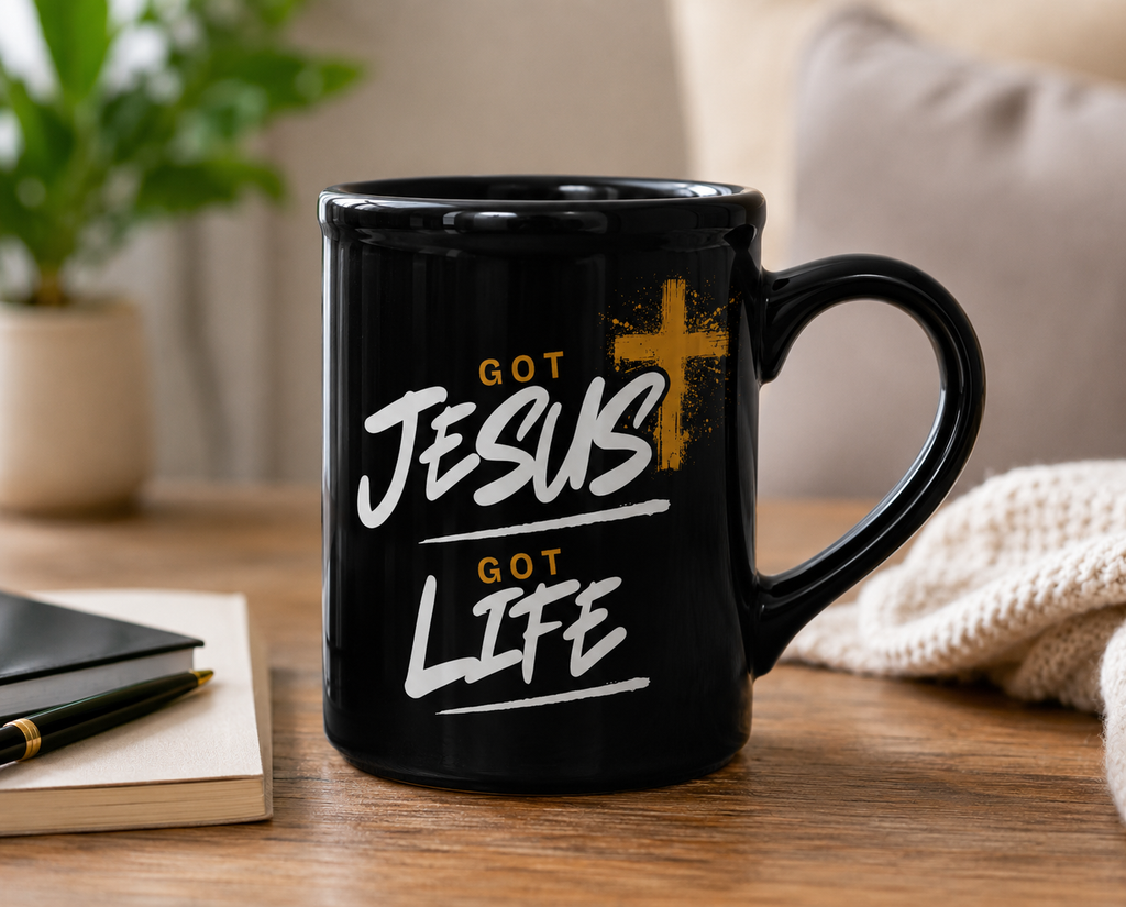 Got Jesus Got Life Black Ceramic Mug | Christian Coffee Mug | Faith Gift | Worship Mug | Inspirational Christian Gift | 15 oz Ceramic Mug