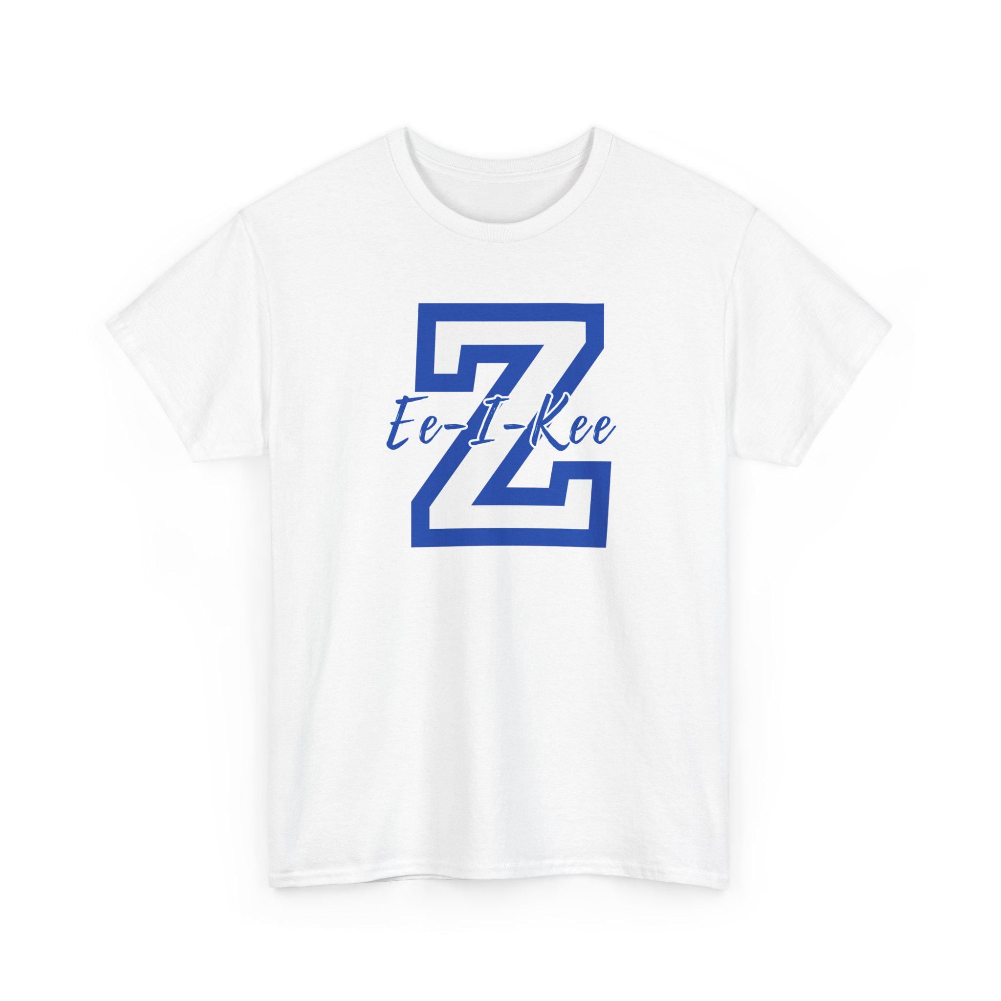Blue Varsity Z Letter Tee | Script 'te-l-kee' Monogram Shirt