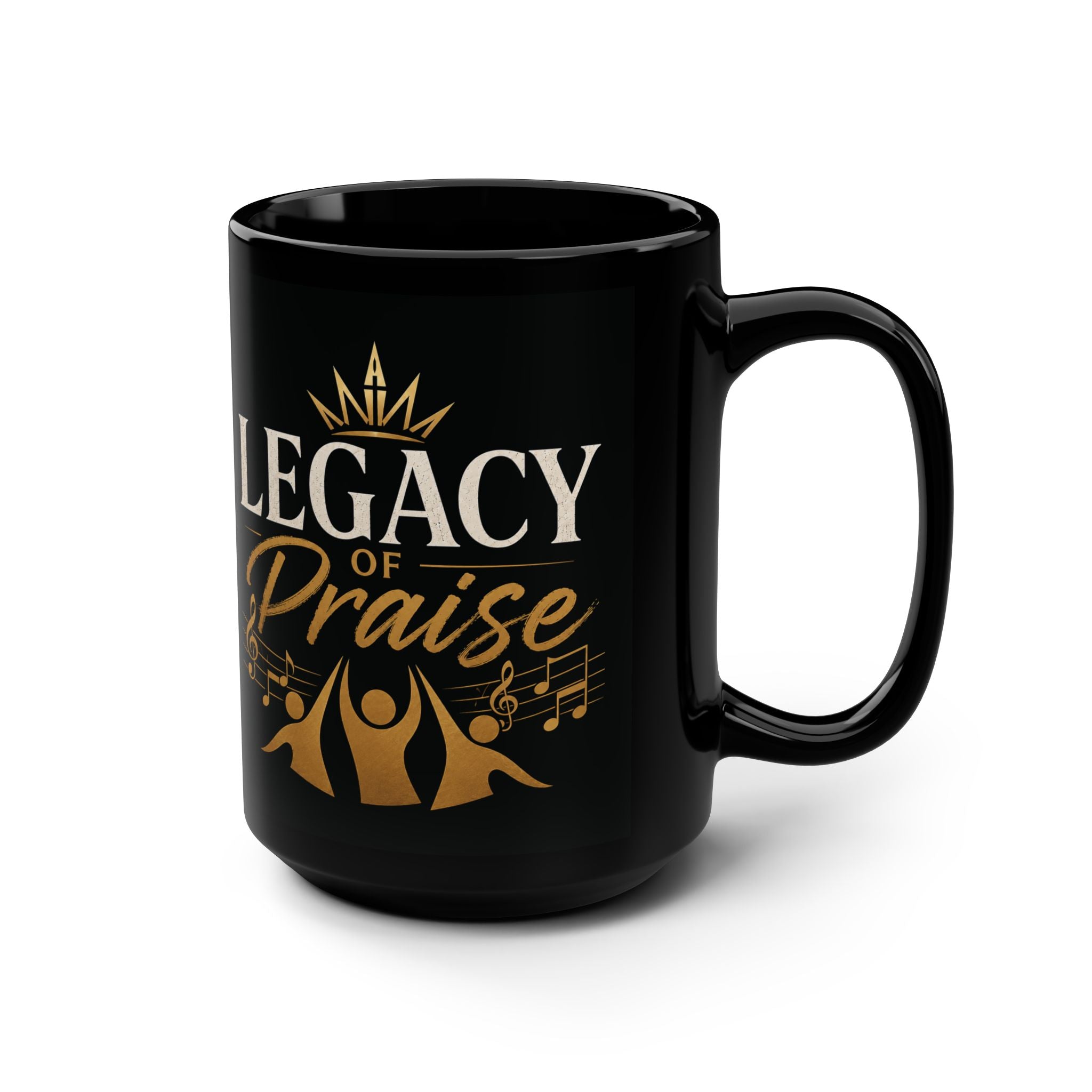 Legacy of Praise Black Ceramic Mug | Christian Coffee Mug | Faith Gift | Worship Mug | Inspirational Christian Gift | 15 oz Ceramic Mug