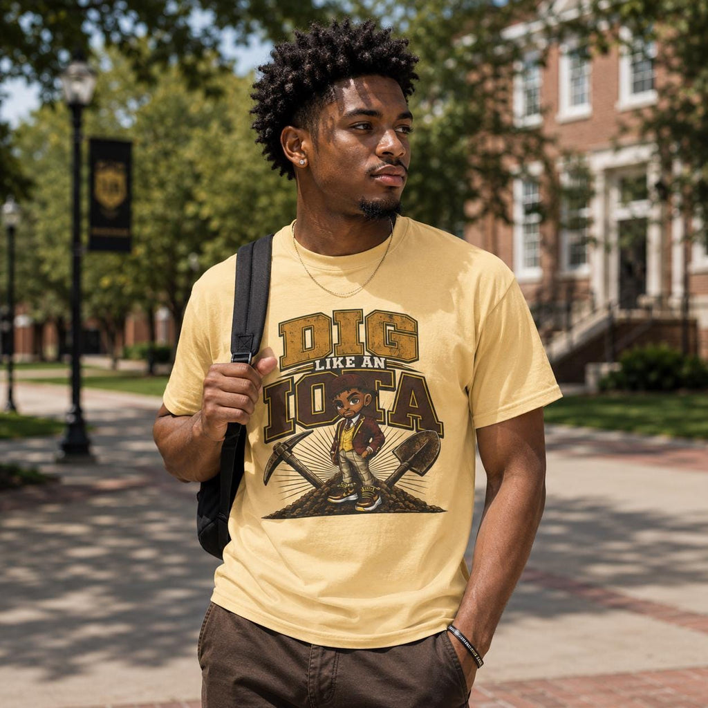 Dig Like An Iota Shirt Iota Inspired Tee Iota Fraternity Apparel Greek Life Shirt Brown & Gold Tee Gift for Iotas