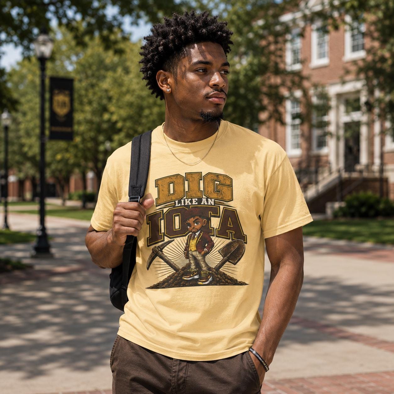 Dig Like An Iota Shirt Iota Inspired Tee Iota Fraternity Apparel Greek Life Shirt Brown & Gold Tee Gift for Iotas