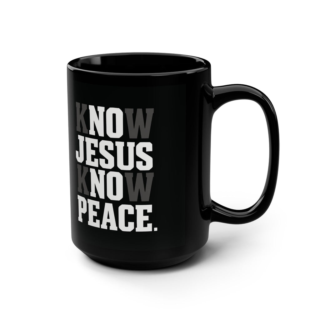 Know Jesus Know Peace Black Ceramic Mug | Christian Coffee Mug | Faith Gift | Worship Mug | Inspirational Christian Gift | 15 oz Ceramic Mug