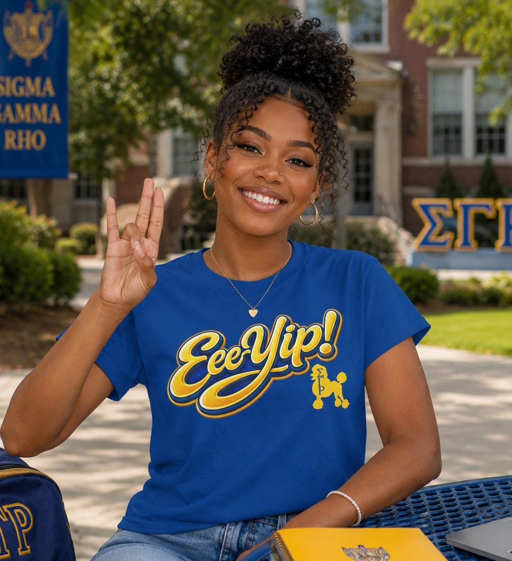 SGRho Tee, Black Sorority Shirt, HBCU College Outfit, SGRho Poodle Shirt, Blue and Gold Greek Apparel, Gift for Sorority Woman