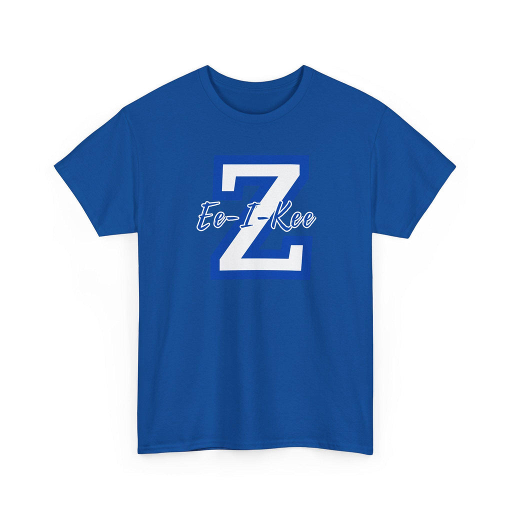 Blue Varsity Z Letter Tee | Script 'te-l-kee' Monogram Shirt