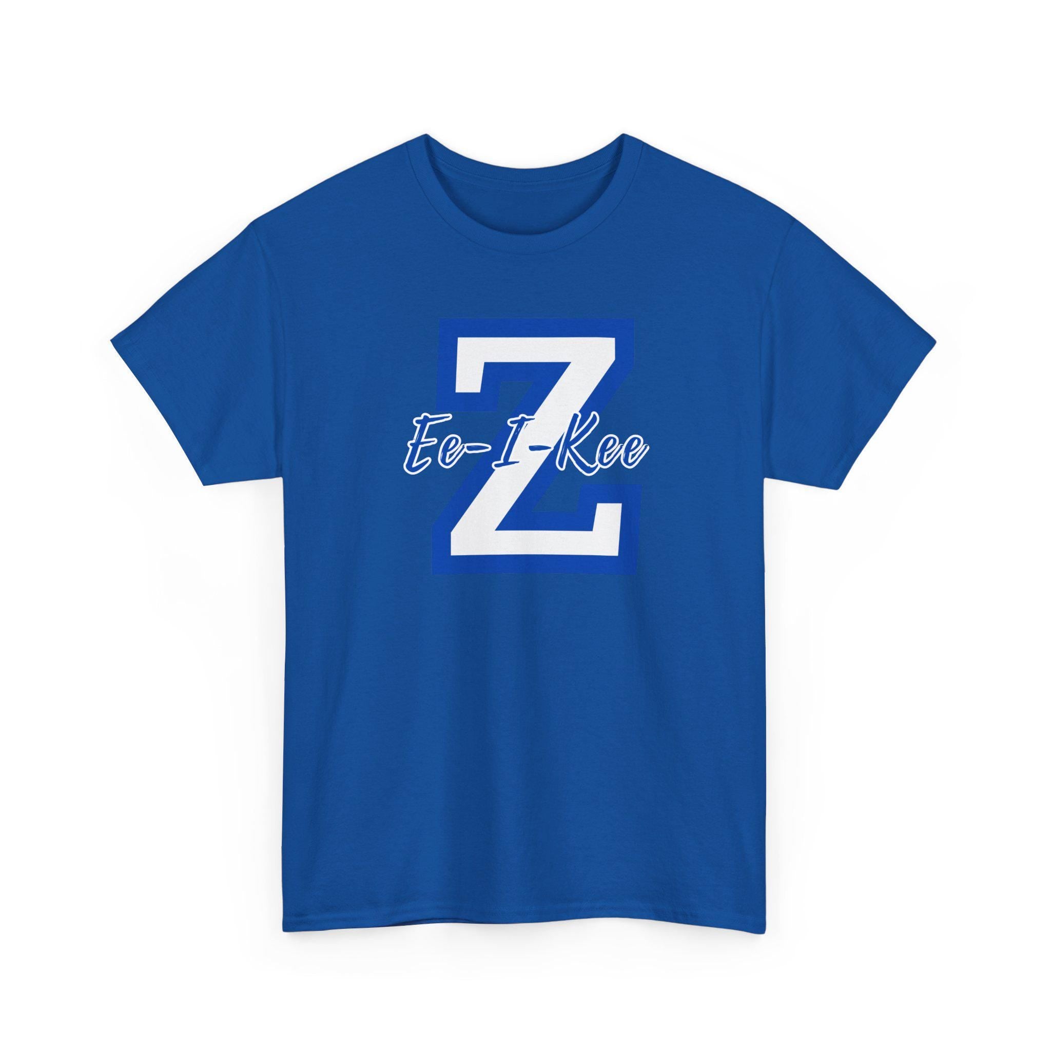Blue Varsity Z Letter Tee | Script 'te-l-kee' Monogram Shirt