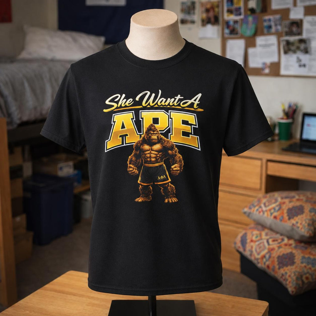 ICE COLD Alpha She Want An Ape Shirt Funny College Graphic Tee Alpha Male Gorilla T-Shirt Fraternity Style Shirt Bold Statement Urban Tee