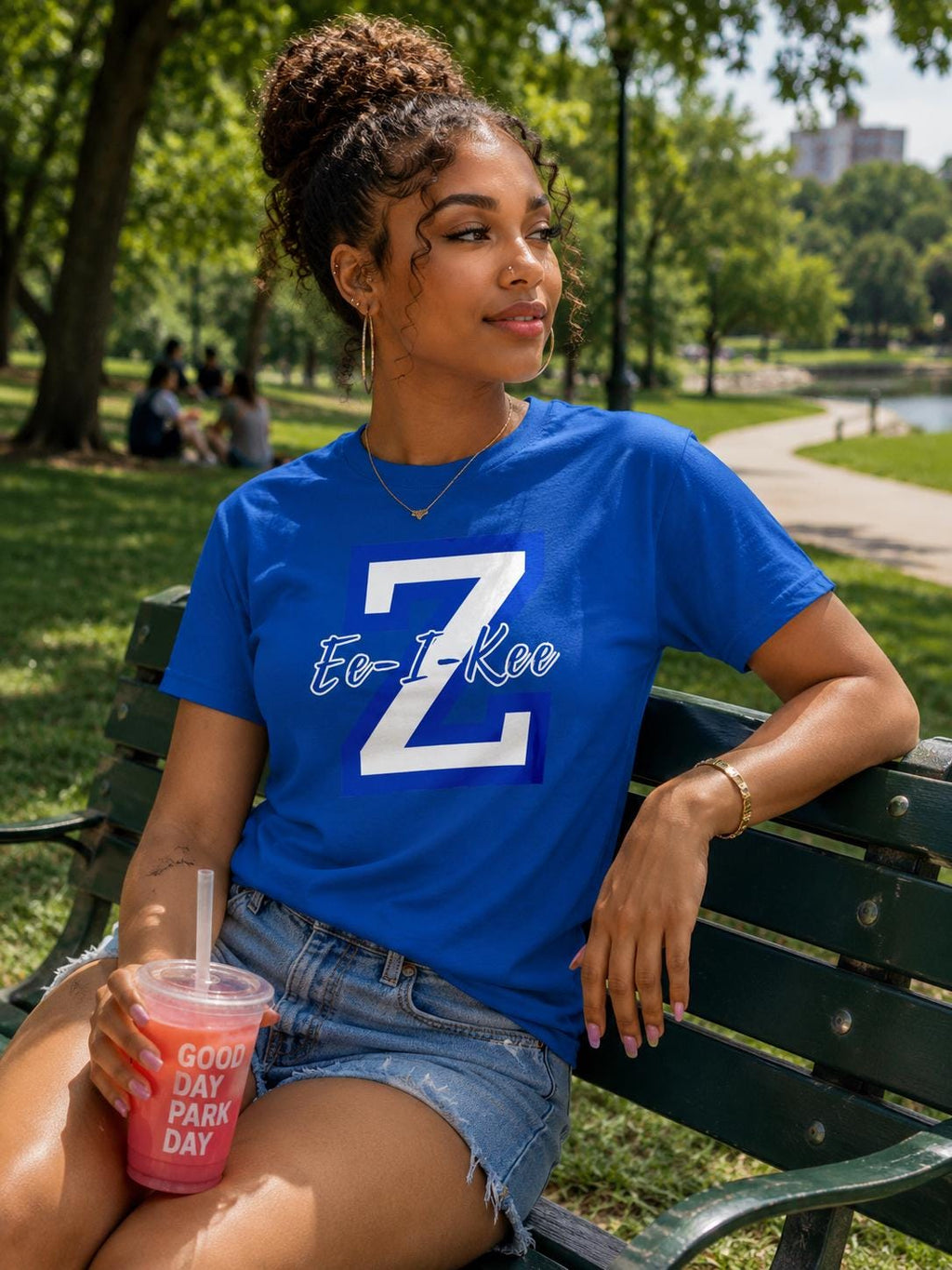 Blue Varsity Z Letter Tee | Script 'te-l-kee' Monogram Shirt