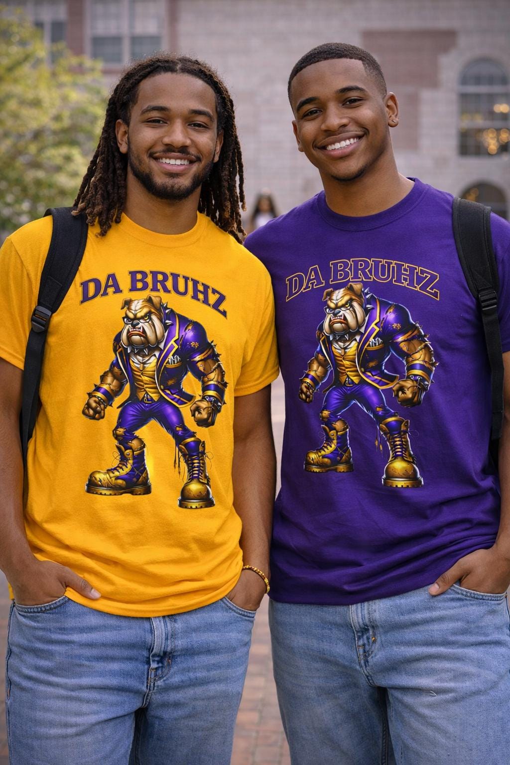Que Tee Da Bruhz Shirt Q Dog Bulldog shirt Purple Gold Fraternity gear HBCU College Outfit Men Omega Inspired Shirt Gift