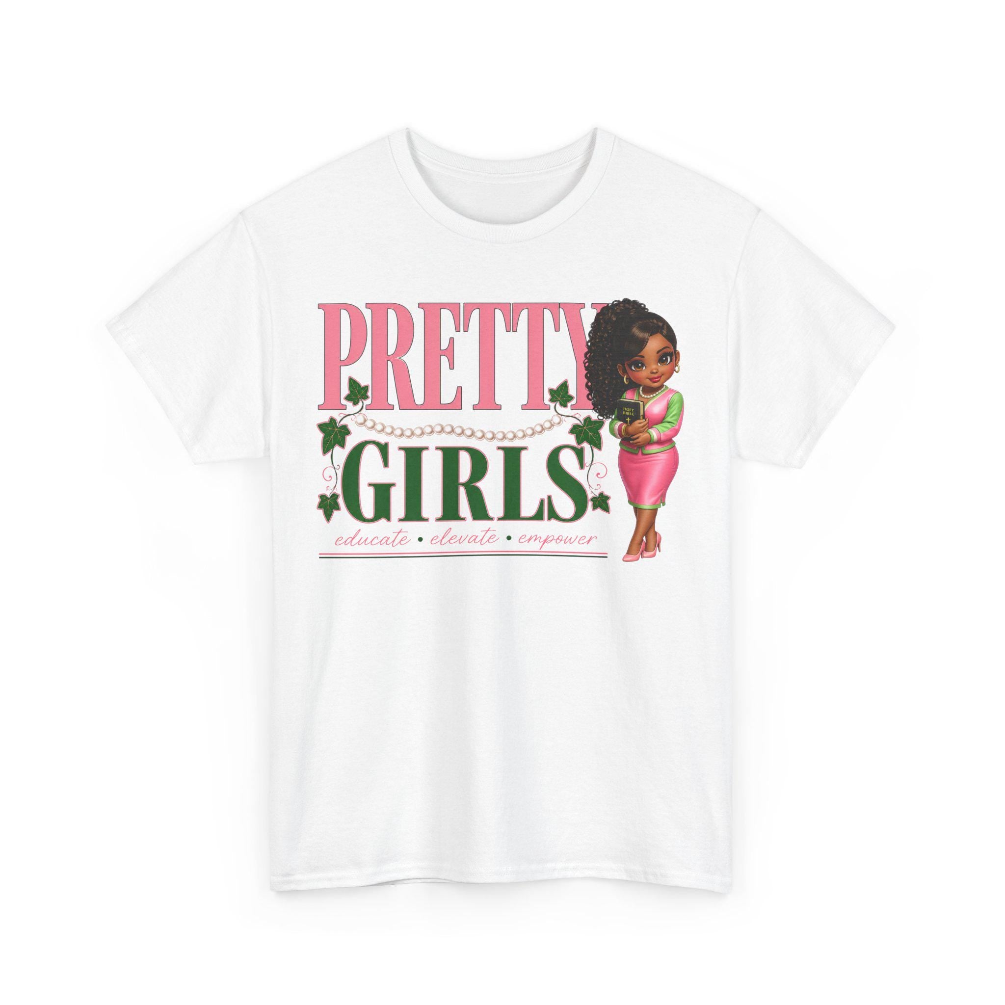 Pretty Alpha. Girls tee | Cute Black Girl Graphic T-Shirt, Pink & Green Design for Ks