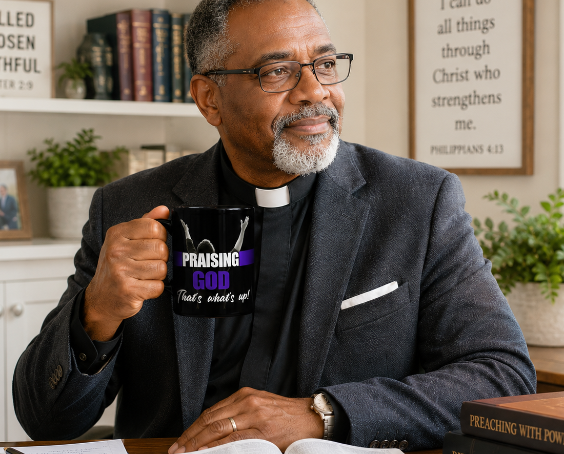 Praising God That's What's Up Black Ceramic Mug | Christian Coffee Mug | Faith Gift | Worship Mug | Inspirational Christian Gift | 15 oz Ceramic Mug