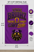 The Bruhz Outside Flag | 3x5 FT Purple Gold Outdoor Banner | Bulldog Wall Flag | Tailgate Cookout Decor | Fraternity Inspired Gift