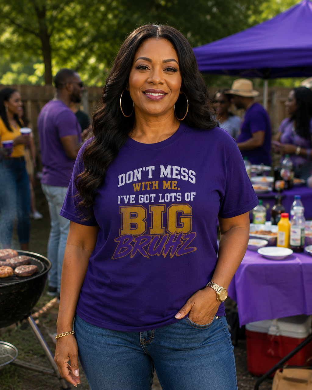 Lot's of Big Bruhz Tee, Que Dog shirt Purple Gold Fraternity gear HBCU College Outfit Men Omega Inspired Shirt