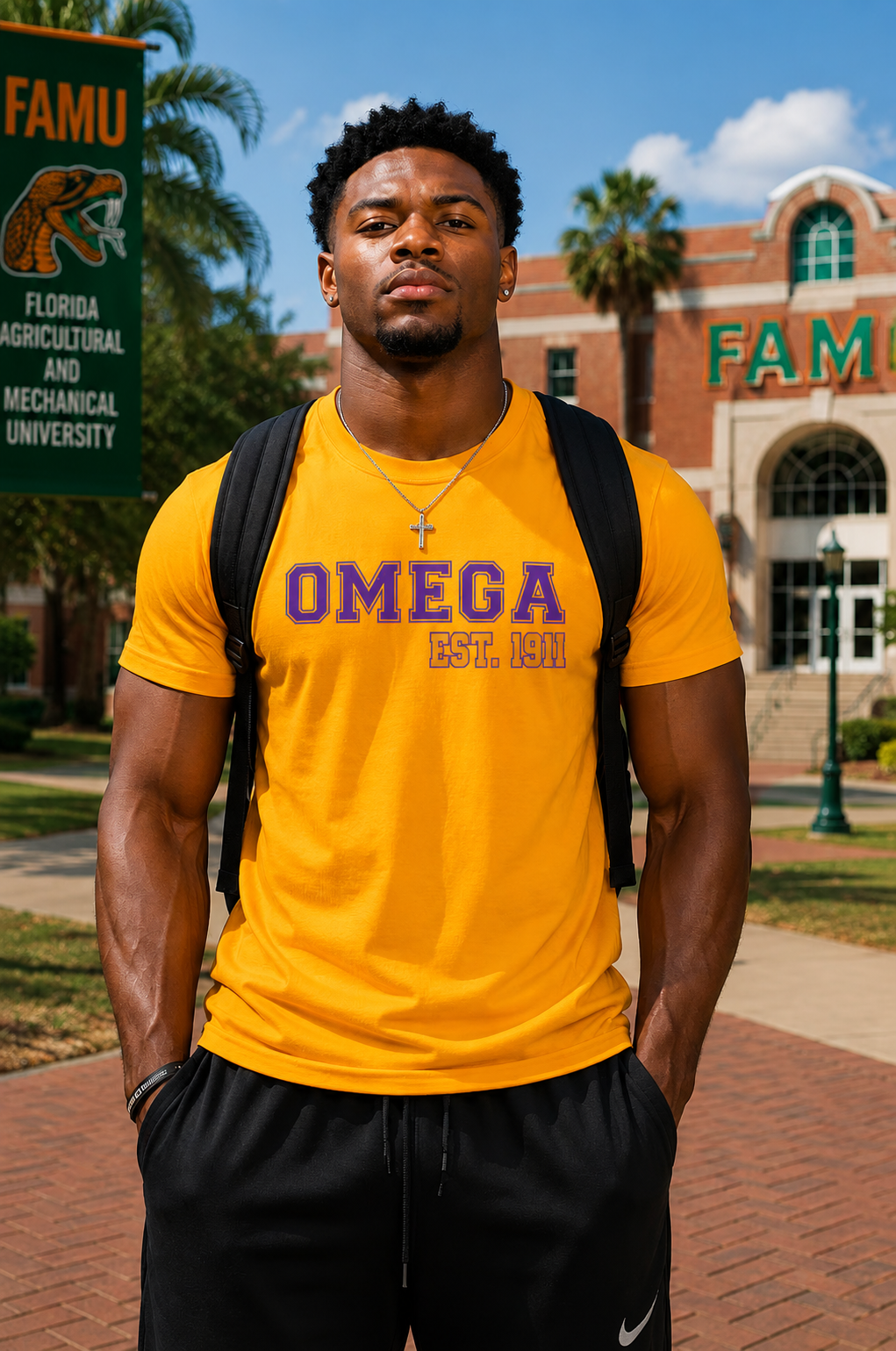 Omega Tee, Que Dog shirt Purple Gold Fraternity gear HBCU College Outfit Men Omega Inspired Shirt