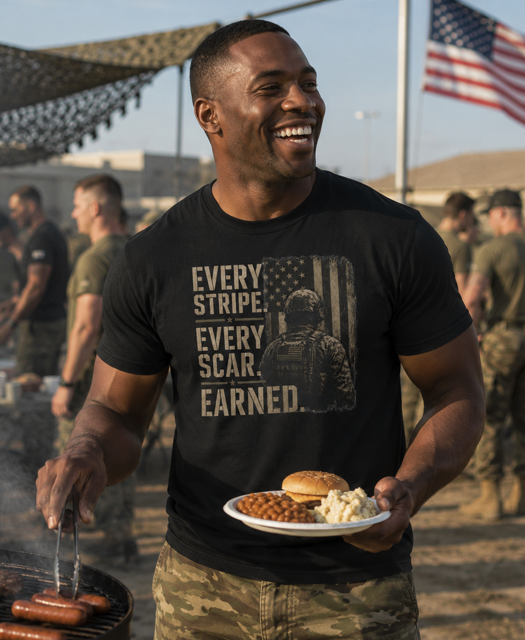 Every Scar Earned | Patriotic Motivational Graphic T-Shirt | Tactical Inspired Shirt | Grit Resilience Apparel | Veteran Appreciation