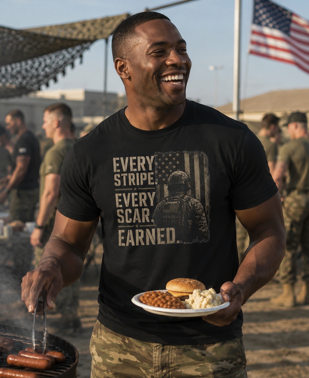 Every Scar Earned | Patriotic Motivational Graphic T-Shirt | Tactical Inspired Shirt | Grit Resilience Apparel | Veteran Appreciation