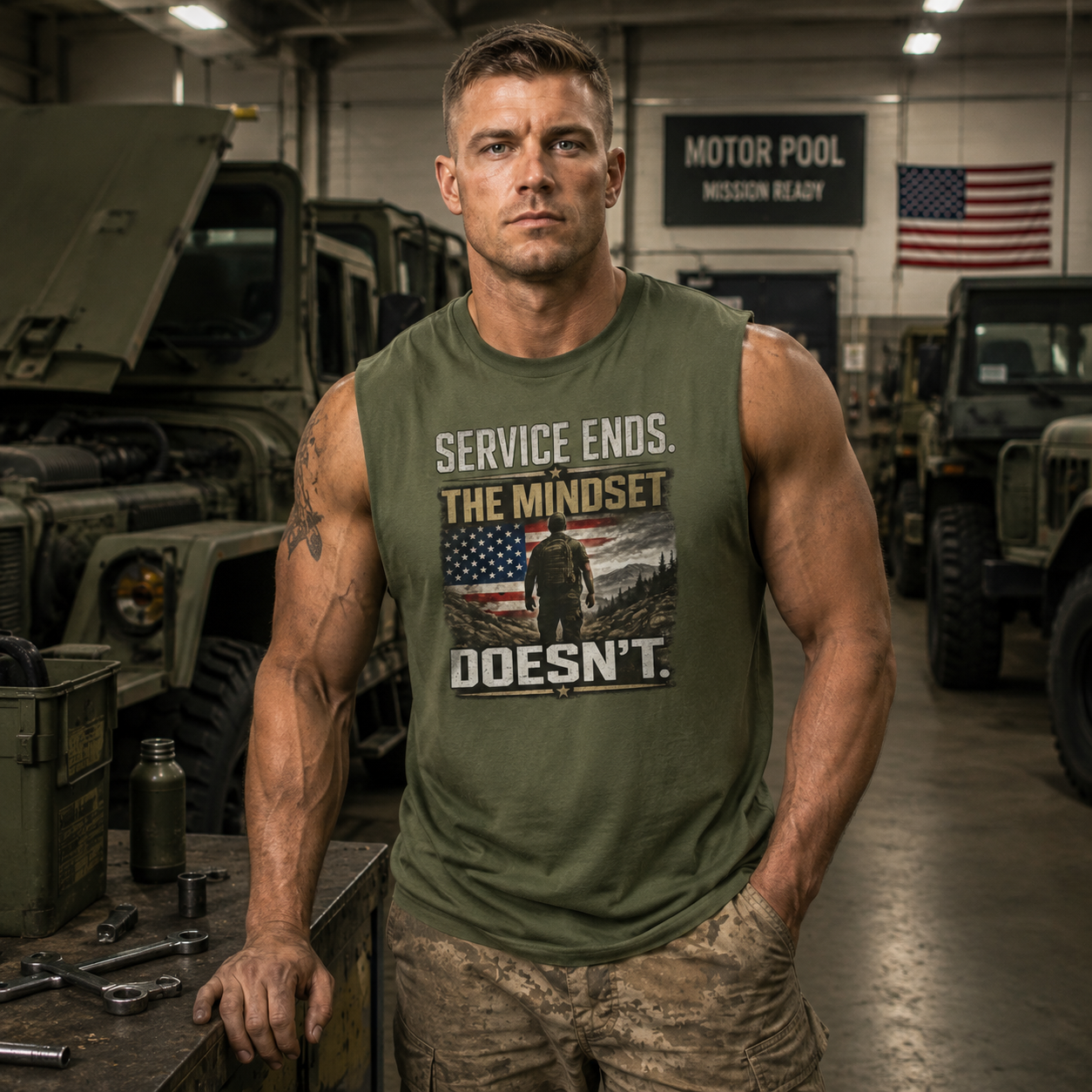 Service Ends | Patriotic Motivational Graphic T-Shirt | Tactical Inspired Shirt | Grit Resilience Apparel | Veteran Appreciation