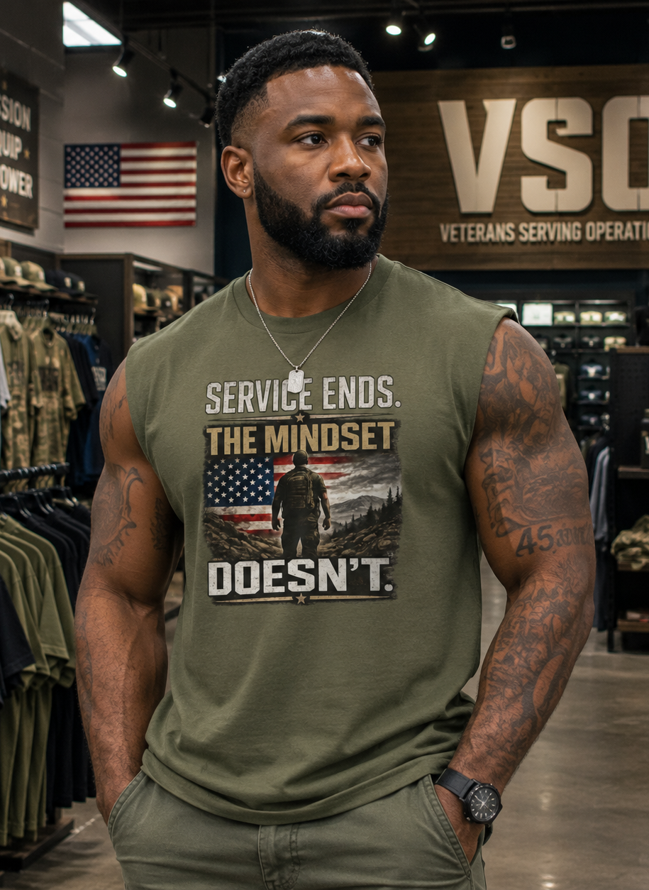 Service Ends | Patriotic Motivational Graphic T-Shirt | Tactical Inspired Shirt | Grit Resilience Apparel | Veteran Appreciation