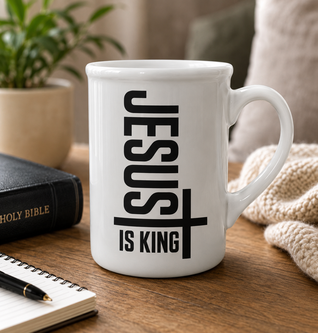 Jesus is King White Ceramic Mug | Christian Coffee Mug | Worship Gift | Faith Mug | Inspirational Christian Gift | Music Ministry Mug