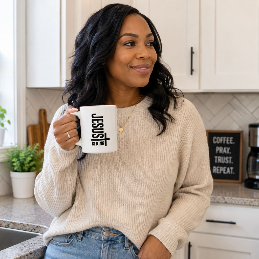 Jesus is King White Ceramic Mug | Christian Coffee Mug | Worship Gift | Faith Mug | Inspirational Christian Gift | Music Ministry Mug