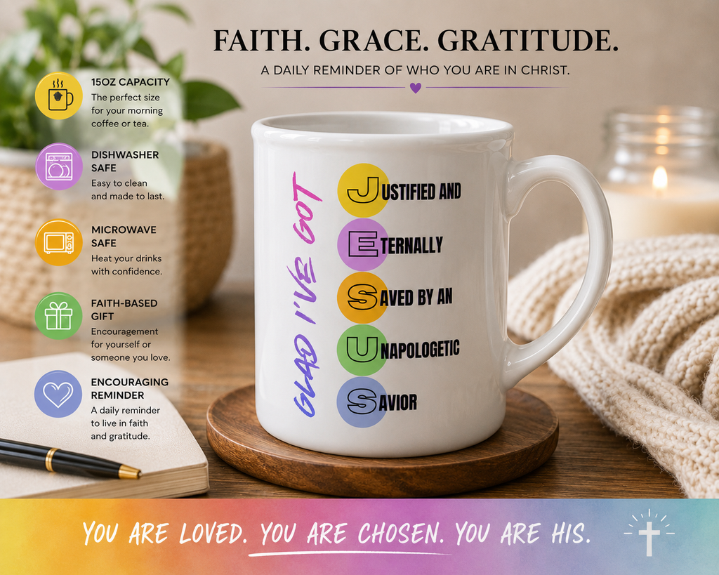 Glad I've Got Jesus White Ceramic Mug | Christian Coffee Mug | Worship Gift | Faith Mug | Inspirational Christian Gift | Music Ministry Mug