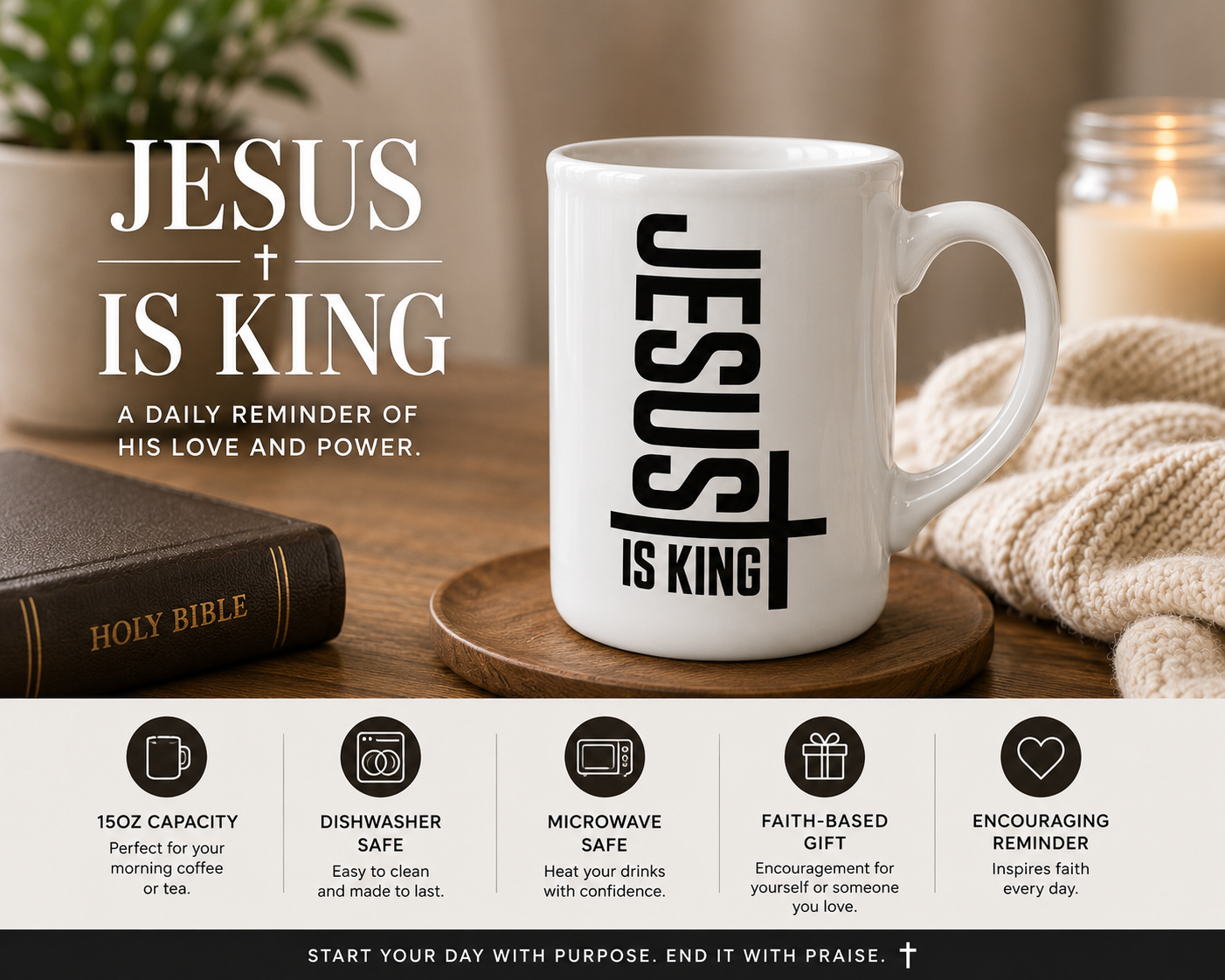 Jesus is King White Ceramic Mug | Christian Coffee Mug | Worship Gift | Faith Mug | Inspirational Christian Gift | Music Ministry Mug