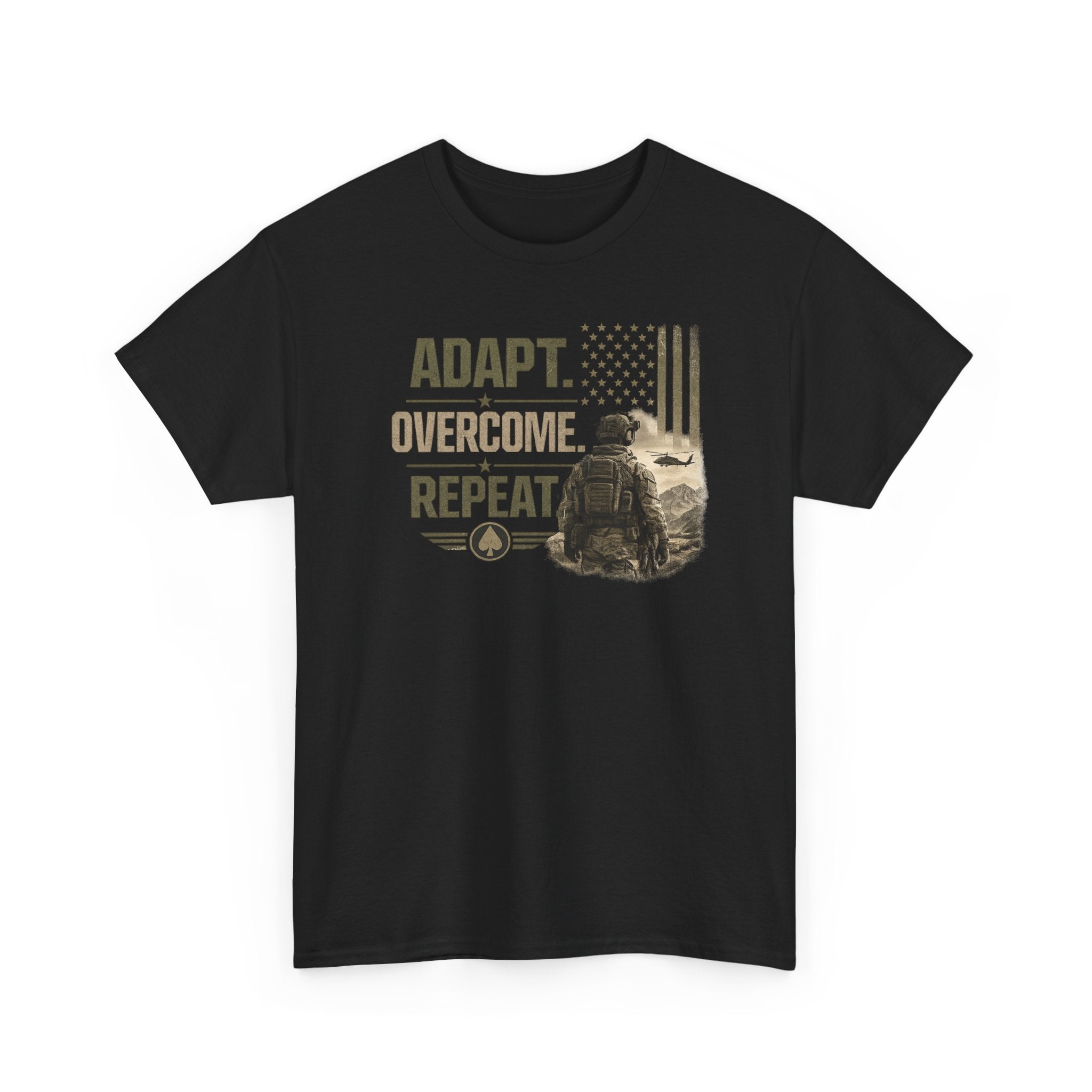 Adapt, Overcome, and Repeat | Patriotic Motivational Graphic T-Shirt | Tactical Inspired Shirt | Grit Resilience Apparel | Veteran Appreciation