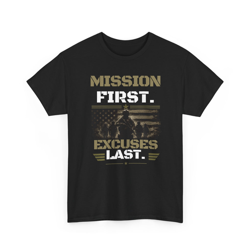 Mission First | Patriotic Motivational Graphic T-Shirt | Tactical Inspired Shirt | Grit Resilience Apparel | Veteran Appreciation