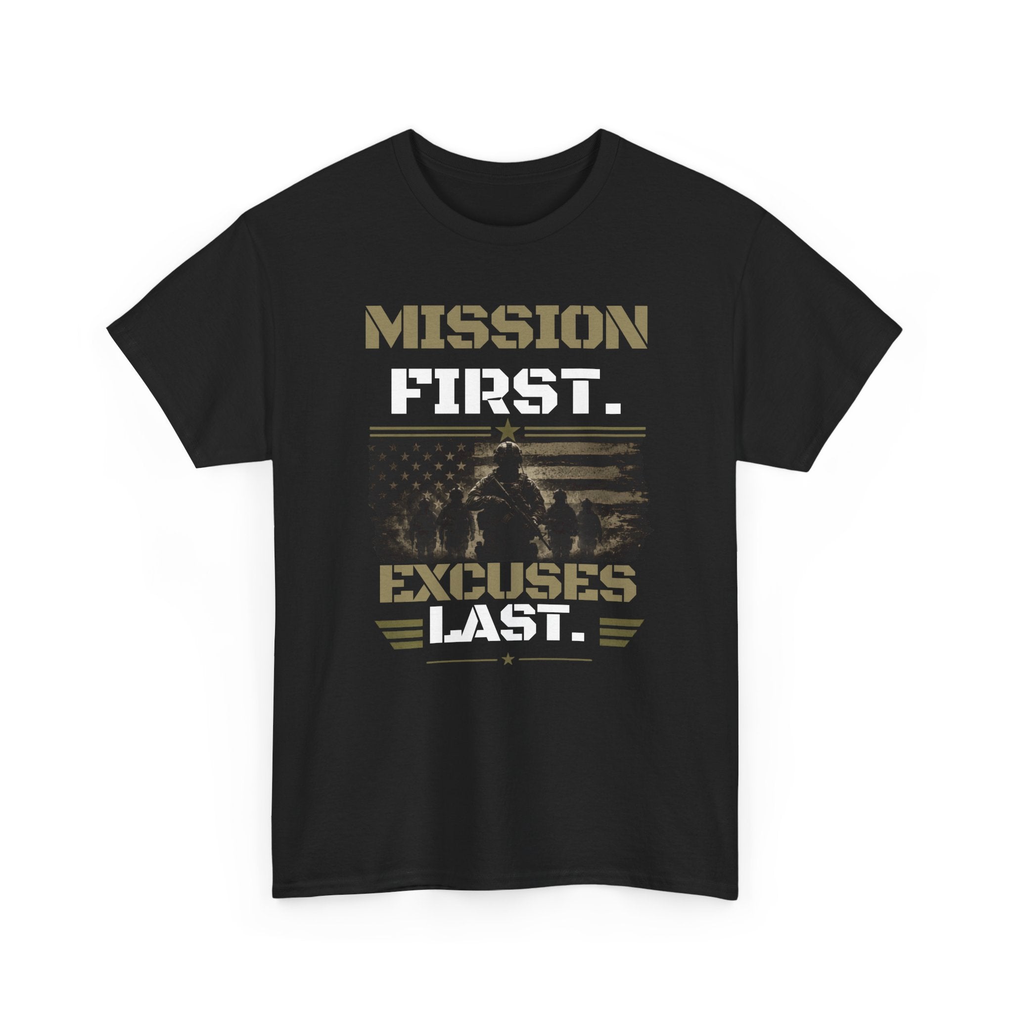 Mission First | Patriotic Motivational Graphic T-Shirt | Tactical Inspired Shirt | Grit Resilience Apparel | Veteran Appreciation