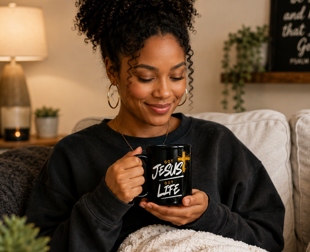 Got Jesus Got Life Black Ceramic Mug | Christian Coffee Mug | Faith Gift | Worship Mug | Inspirational Christian Gift | 15 oz Ceramic Mug