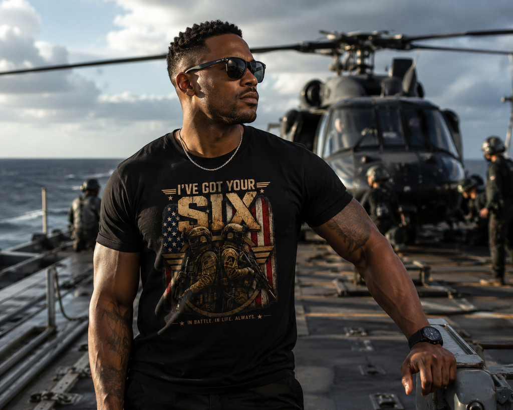 I've Got Your Six | Patriotic Motivational Graphic T-Shirt | Tactical Inspired Shirt | Grit Resilience Apparel | Veteran Appreciation