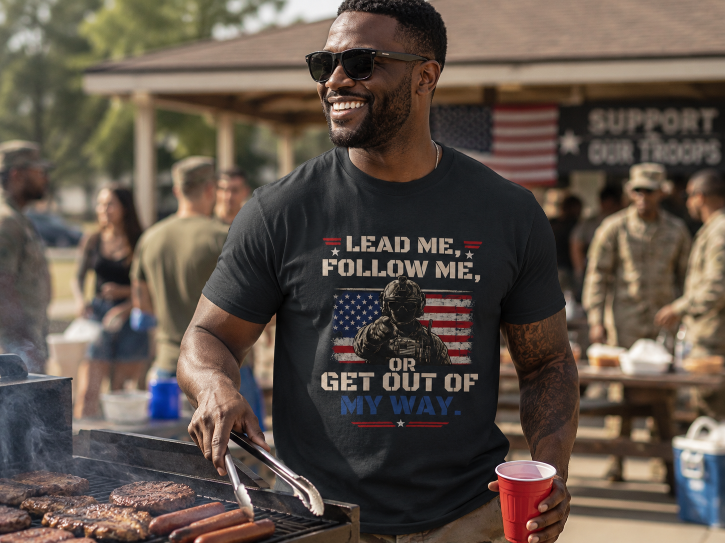 Lead Me Follow Me | Patriotic Motivational Graphic T-Shirt | Tactical Inspired Shirt | Grit Resilience Apparel | Veteran Appreciation