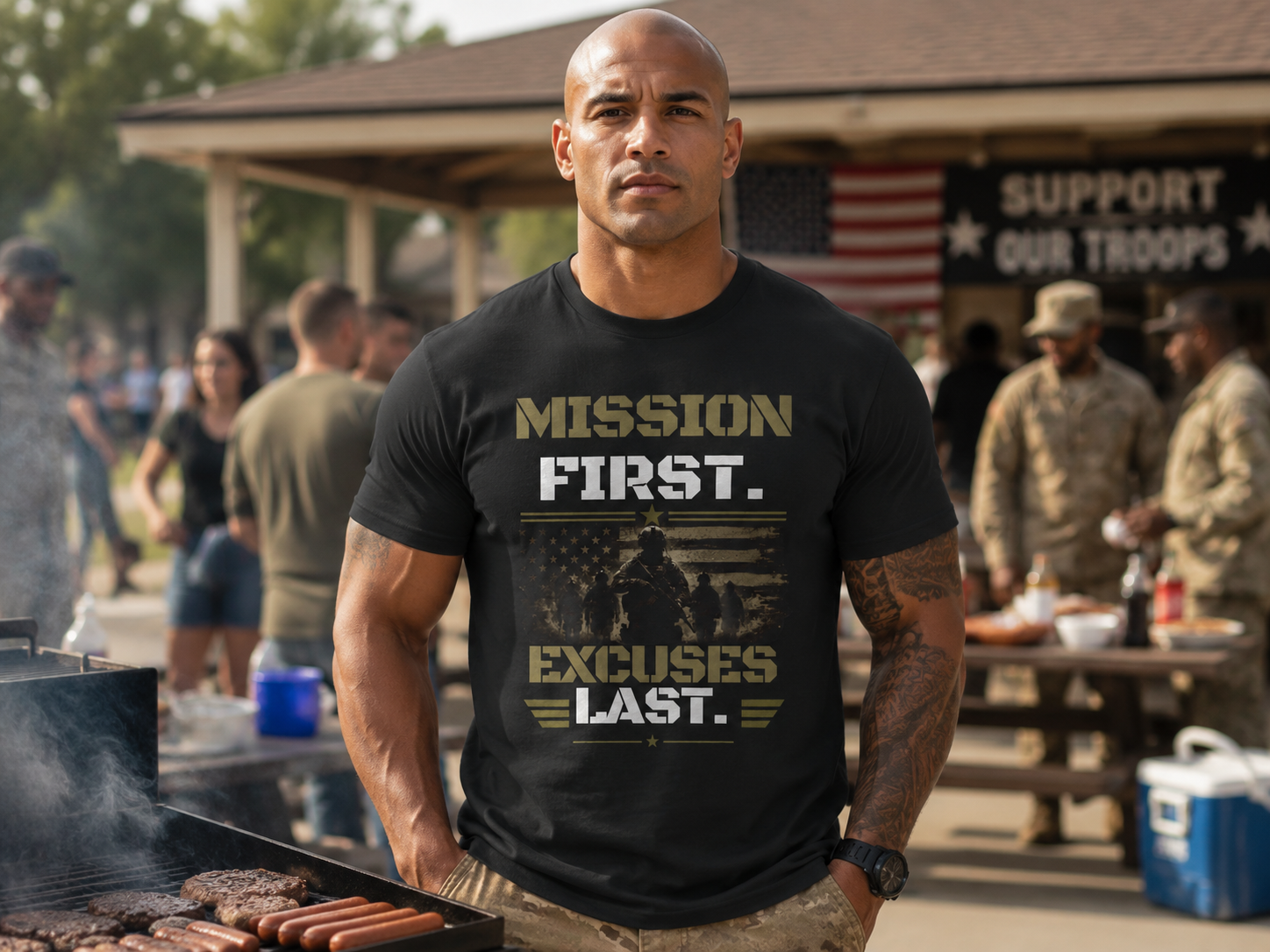 Mission First | Patriotic Motivational Graphic T-Shirt | Tactical Inspired Shirt | Grit Resilience Apparel | Veteran Appreciation