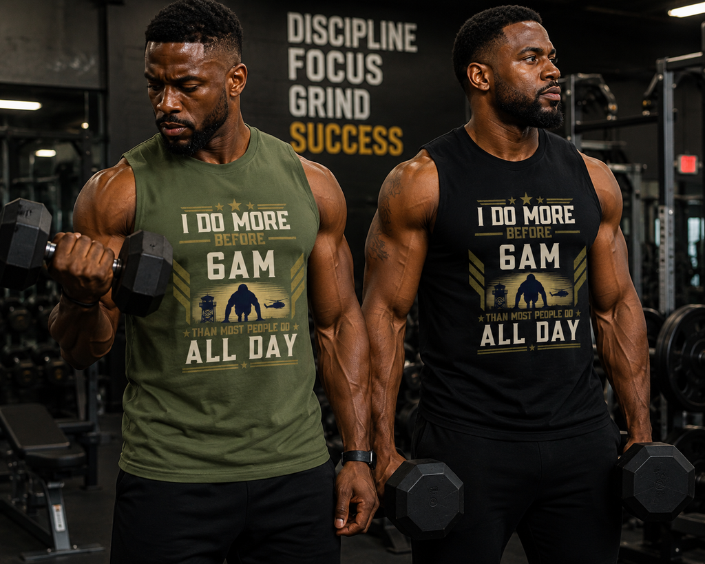 I Do More Before 6am | Patriotic Motivational Graphic T-Shirt | Tactical Inspired Shirt | Grit Resilience Apparel | Veteran Appreciation