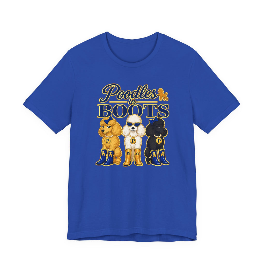 Poodles in Boots Shirt | Sorority Inspired Poodle Graphic Tee | Blue and Gold College Pride Shirt | Sisterhood Apparel | Unisex T-Shirt