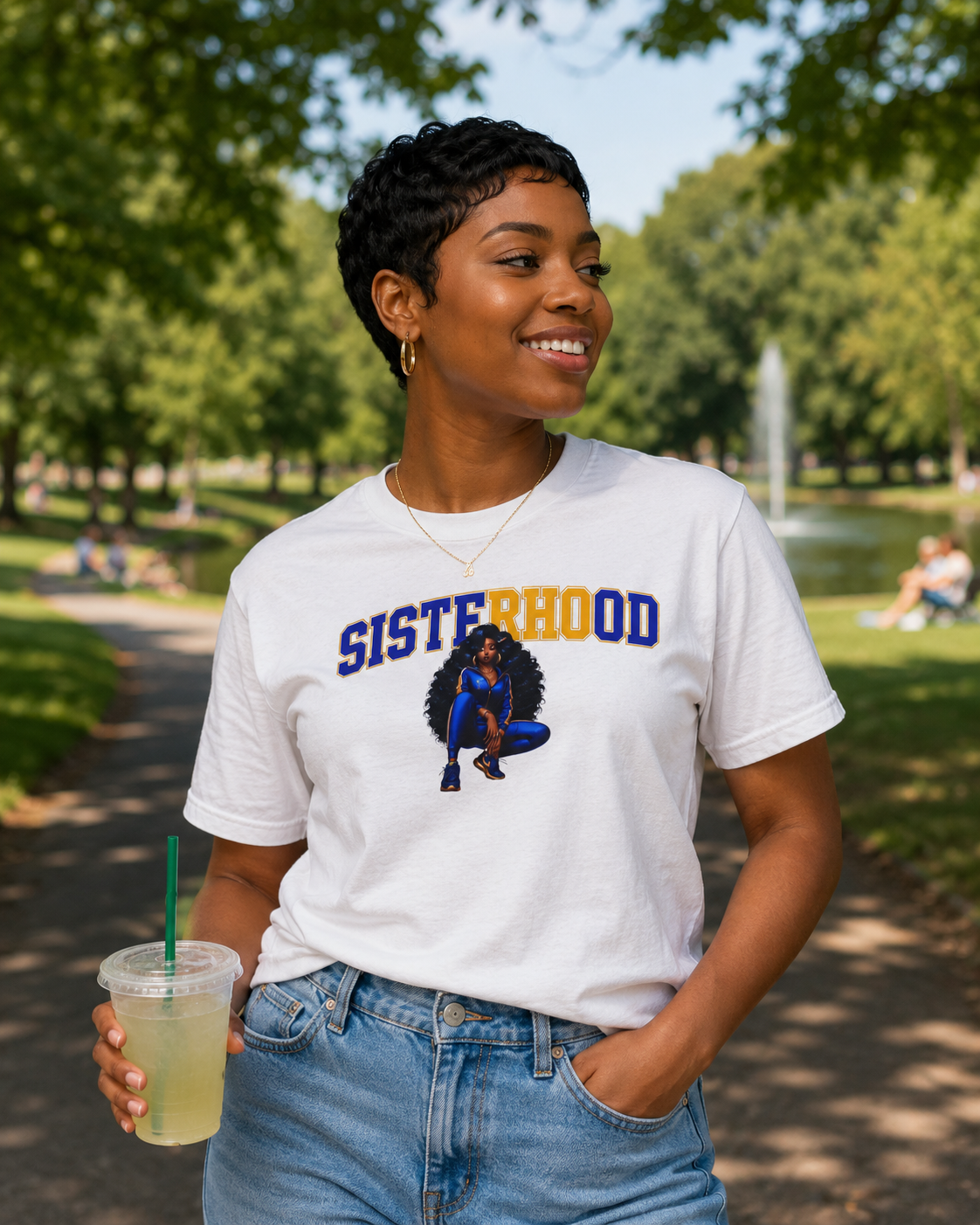 Sisterhood Shirt | Blue and Gold Sisterhood Pride Tee | Empowered Women Graphic T-Shirt | College Inspired Apparel | Unisex Tee