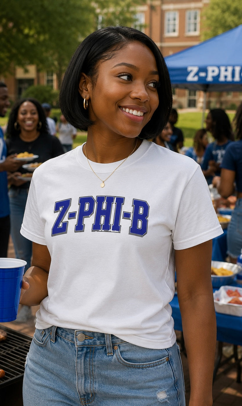 Z-Phi-B Inspired Shirt | Blue and White Varsity Sisterhood Tee | Collegiate Pride T-Shirt | Alumni Reunion Shirt | Unisex Graphic Tee