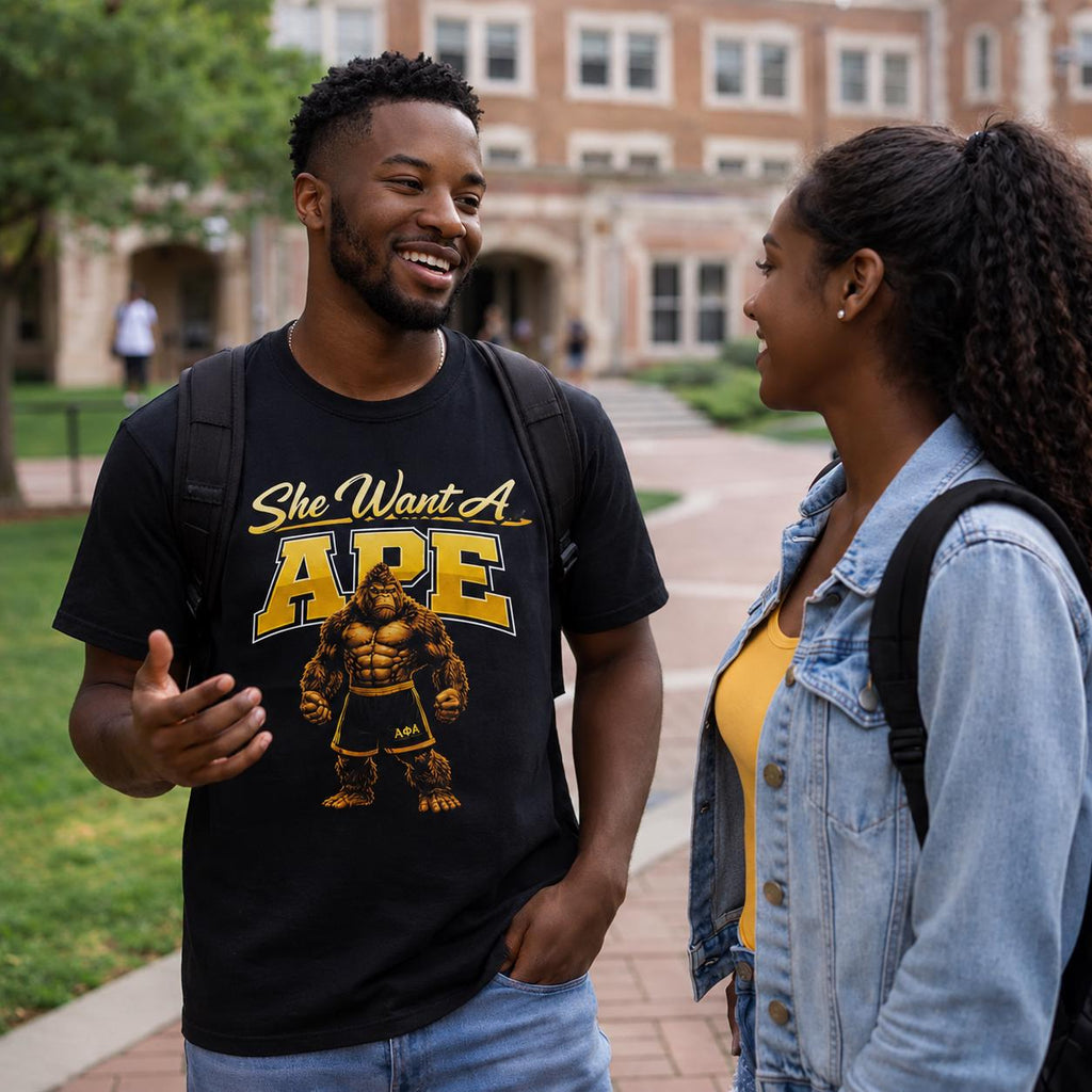 ICE COLD Alpha She Want An Ape Shirt Funny College Graphic Tee Alpha Male Gorilla T-Shirt Fraternity Style Shirt Bold Statement Urban Tee