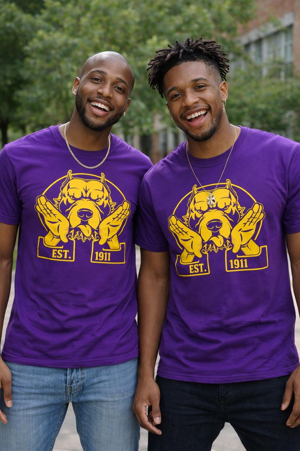 Que Inspired Shirt Purple Gold Bulldog Tee EST '11 Fraternity Style Greek Life Apparel Que Dog Shirt College Outfit Gift