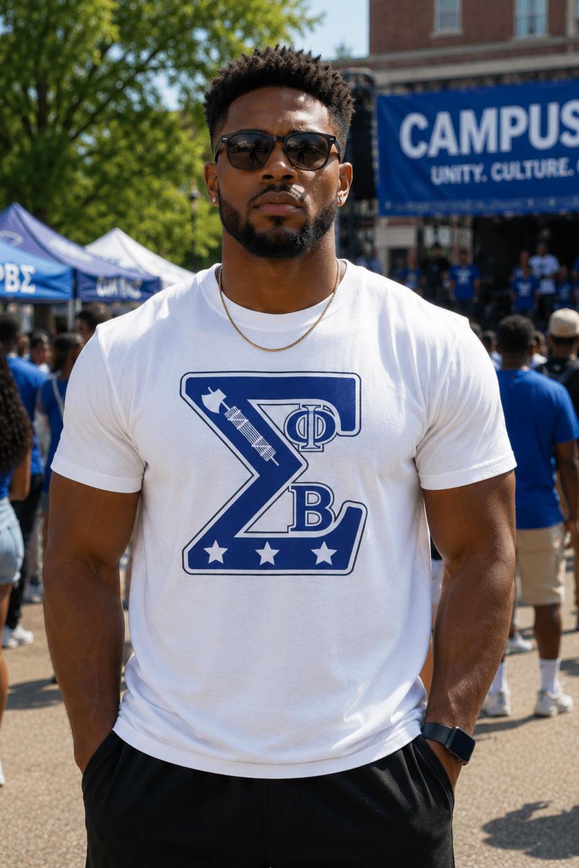 Sigma Man of Distinction T-shirt | Blue and White Fraternity Shirt