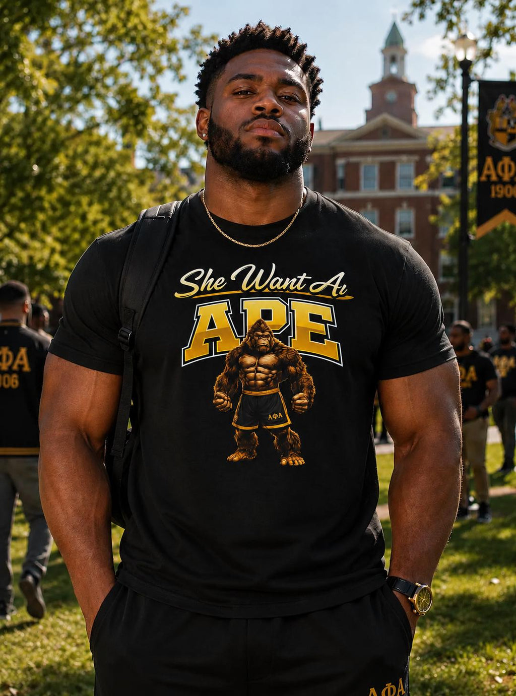 ICE COLD Alpha She Want An Ape Shirt Funny College Graphic Tee Alpha Male Gorilla T-Shirt Fraternity Style Shirt Bold Statement Urban Tee
