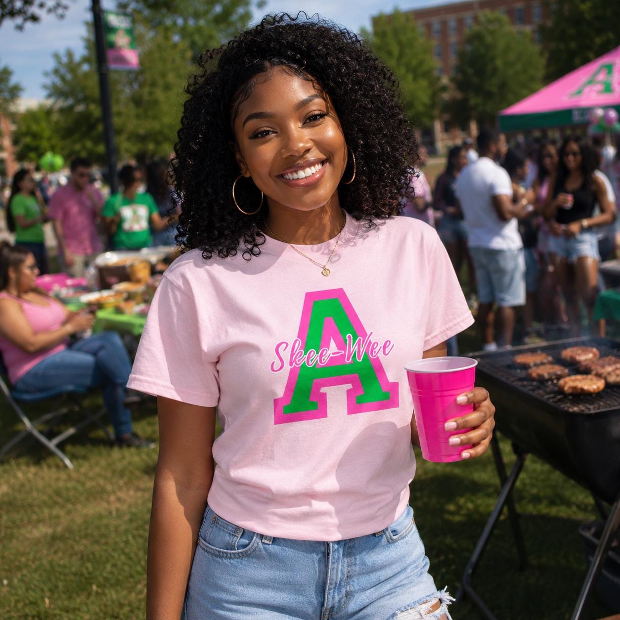 Skee-Wee Alpha Sorority Shirt, Pink & Green Greek Letter Tee, Alpha Inspired Shirt, Sorority Gift for Daughter For Sister, Greek Life