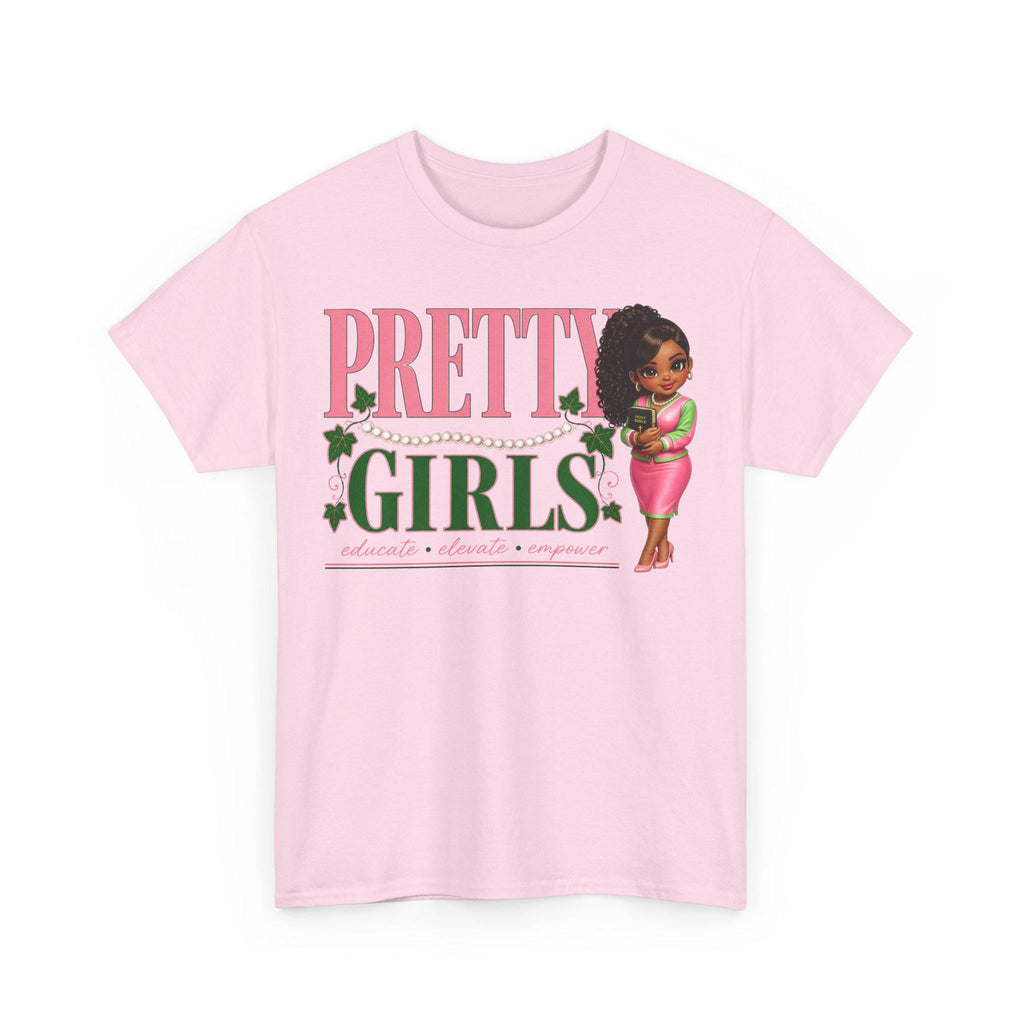 Pretty Alpha. Girls tee | Cute Black Girl Graphic T-Shirt, Pink & Green Design for Ks