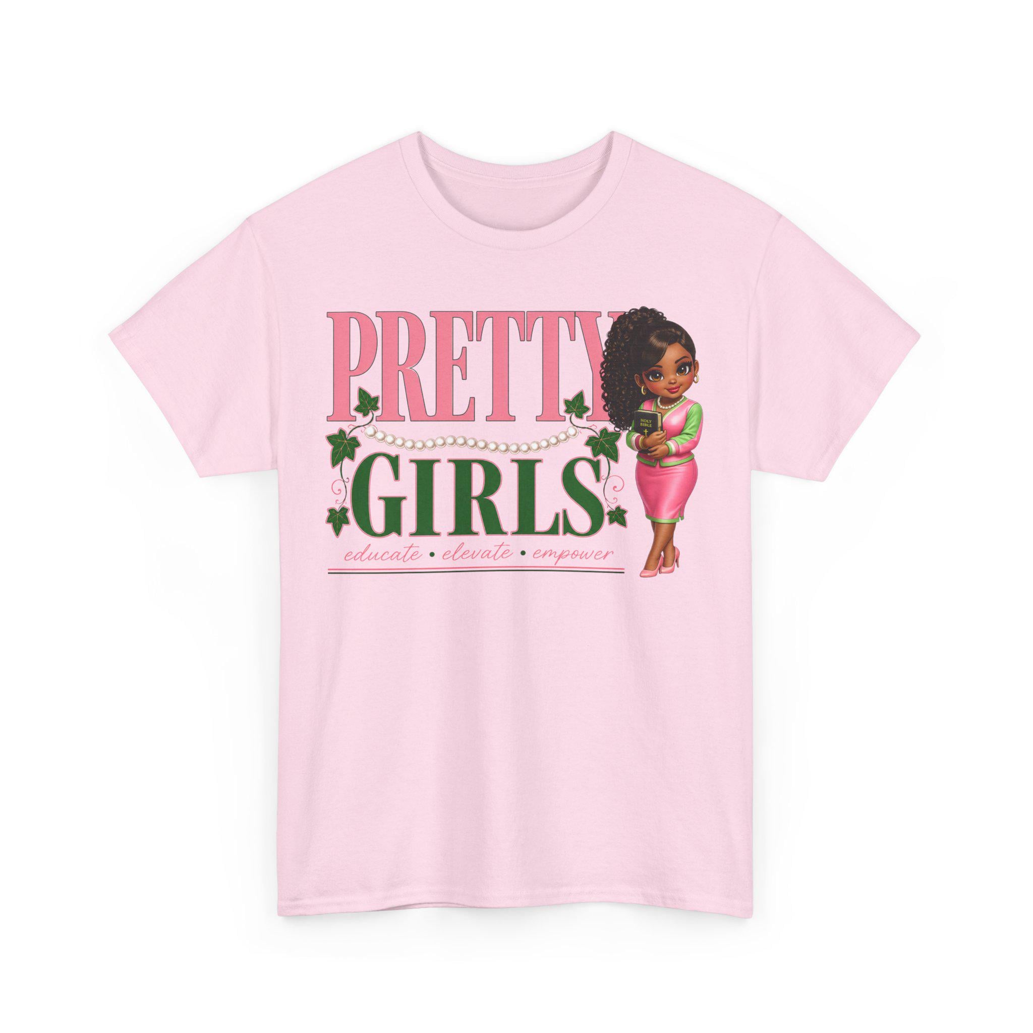 Pretty Alpha. Girls tee | Cute Black Girl Graphic T-Shirt, Pink & Green Design for Ks